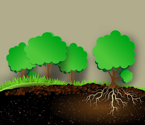 Tree illustration with green leaves and roots - Вектор, зображення