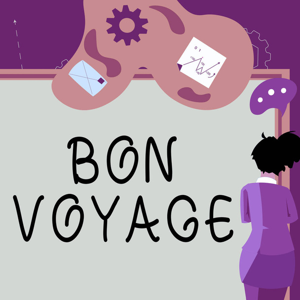 Знак, показывающий Bon Voyage, деловой подход, используемый для выражения добрых пожеланий кому-то о поездке. - Фото, изображение