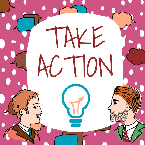 Ručně psané znamení Take Action, Obchodní koncept radí někomu něco udělat nebo reakci právě teď Členové týmu Při pohledu na tabuli Brainstorming Nová řešení. - Fotografie, Obrázek