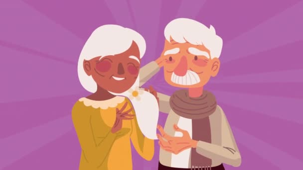 lindo abuelos pareja personajes animación, 4k video animado - Metraje, vídeo
