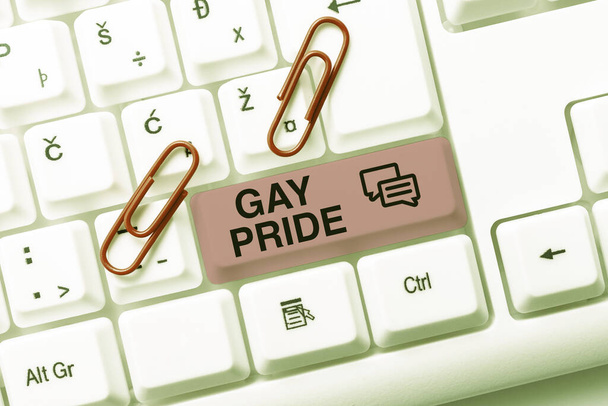 Hand writing sign Gay Pride, έννοια Αξιοπρέπεια ενός ατόμου που ανήκει είτε σε έναν άνδρα ή -48621 - Φωτογραφία, εικόνα