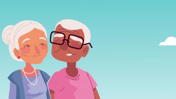 cute grandparents couple characters animation ,4k video animated - Footage, Video