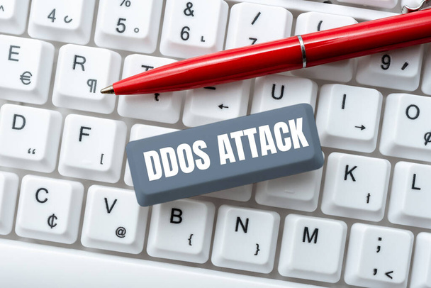 Podpis tekstowy przedstawiający Ddos Attack, Sprawca pomysłu na biznes stara się uczynić zasoby sieciowe niedostępnymi -48707 - Zdjęcie, obraz