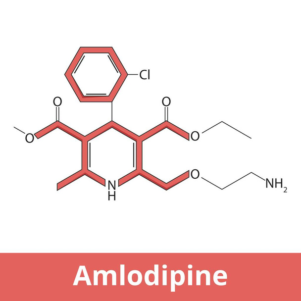 Kémiai szerkezete amlodipin.Ez egy kalciumcsatorna blokkoló gyógyszert kezelésére használják a magas vérnyomás és a koszorúér-betegség. - Vektor, kép