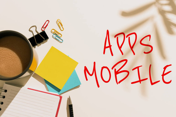 Textzeichen, das Apps Mobile zeigt, Geschäftsidee Computerprogramm entwickelt, um auf Telefon-Handheld-Gerät -47649 - Foto, Bild