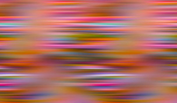 Fundo multicolorido listrado abstrato vívido com manchas tortas embaçadas. Textura colorida radiante de listras pastel estreitas em ilustração digital artística surreal com padrão de linha vibrante. - Foto, Imagem