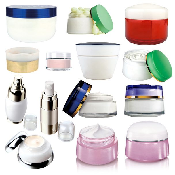 Crema cosmética - diferentes paquetes aislados en blanco
 - Foto, Imagen