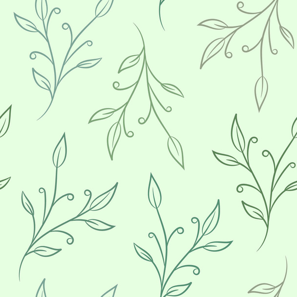 Green leaves seamless repeat pattern, vector background - Vector, Image