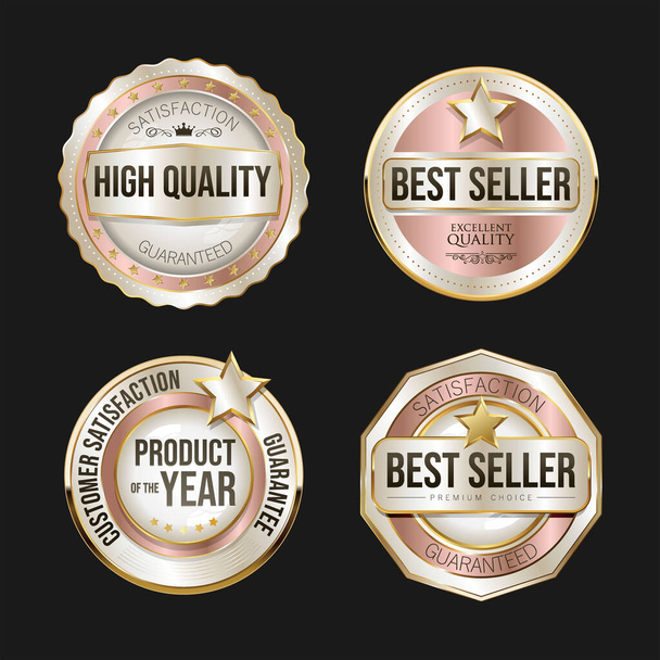Collection of silver and gold badges and labels vector illustration - Vettoriali, immagini