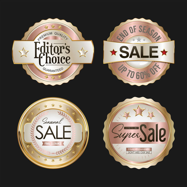 Collection of silver and gold badges and labels vector illustration - Vektör, Görsel