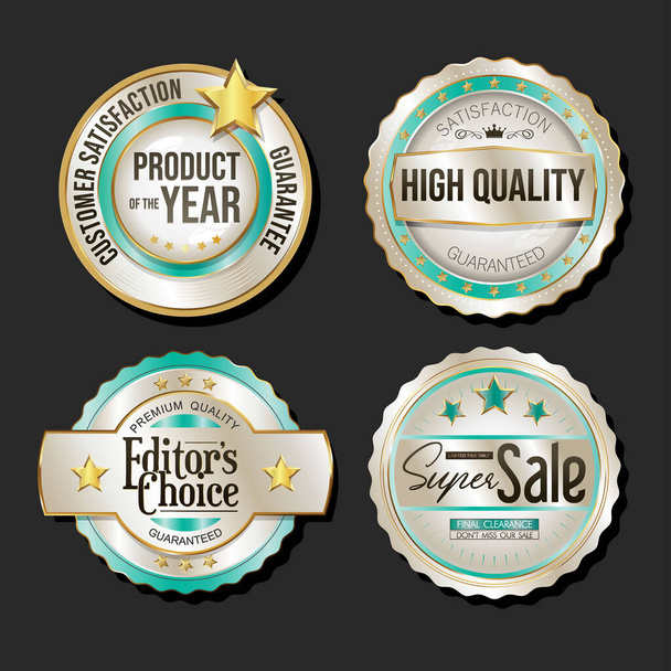 Collection of silver and gold badges and labels vector illustration - Vecteur, image