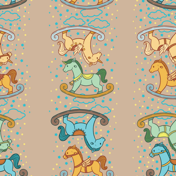 A cute and adorable seamless pattern design of rocking horse in many different form. - Photo, Image