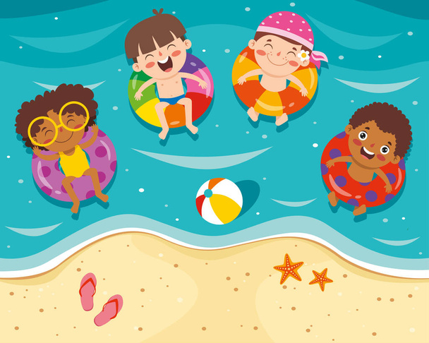 Summer Holiday With Cartoon Kid - Vector, Image
