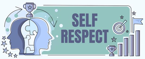 Sign displaying Self Respect, Word for Pride and confidence in oneself Stand up for yourself Two Heads Connected Puzzle Showing Solving Problems And Sharing Success - Foto, Imagem