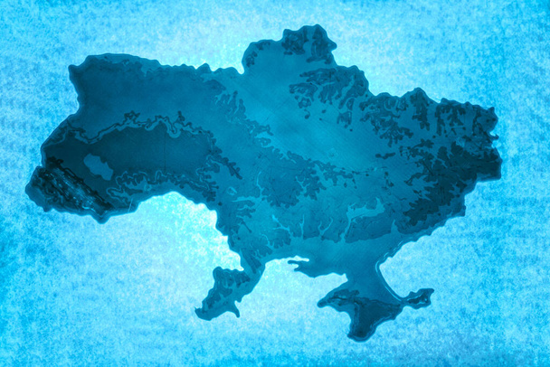 reliéfní mapa Ukrajiny, modrá barva - Fotografie, Obrázek