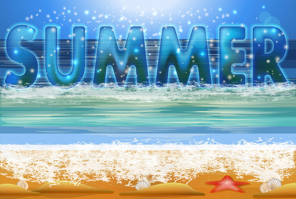 Summer ocean card with starfish. vector illustration - Vettoriali, immagini