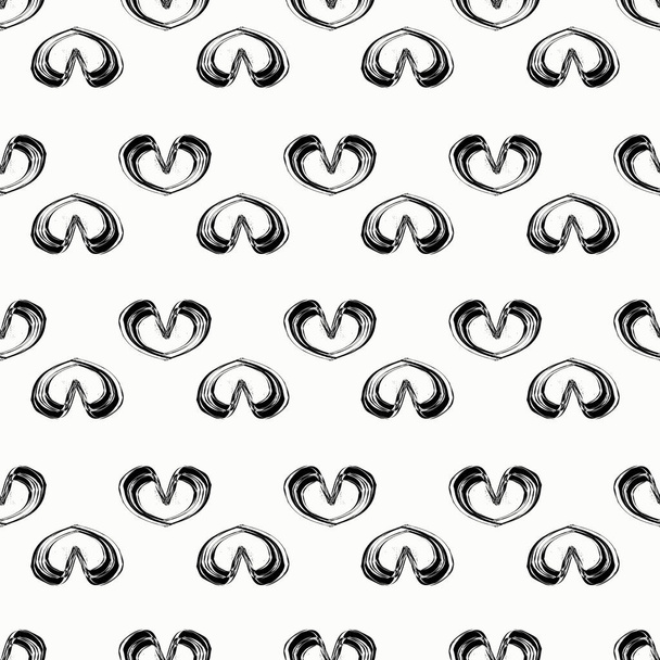 Black hearts grunge style seamless vector pattern background. Valentine heart painterly geometric backdrop with love heart icons. Hand drawn romantic modern funky repeat for romance celebration. - Vector, Image