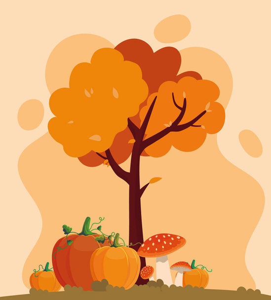Herbst Baum Pumknadeln und Pilz - Vektor, Bild