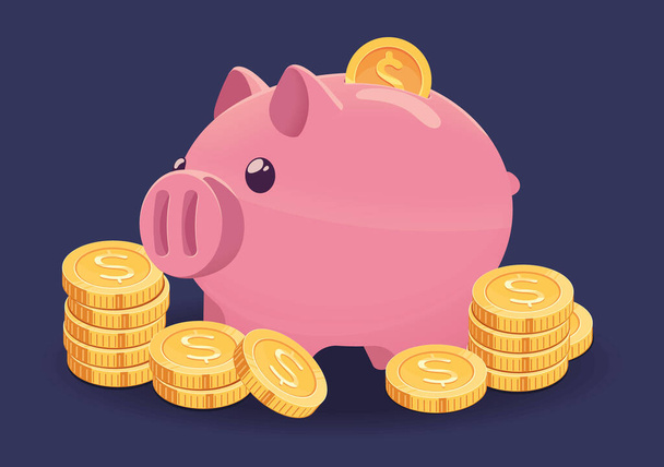 money piggy bank coins currency - Vector, Imagen