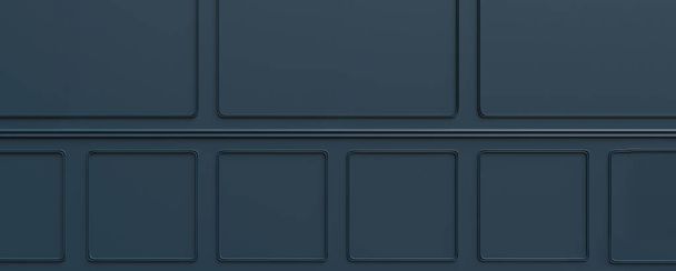 Wandtäfelung Holz Dekoration Detail. Klassischer blauer Hintergrund mit Perlenkartonplatten, Nahaufnahme von vorne. Raumarchitektur im Innenraum. 3D-Darstellung - Foto, Bild