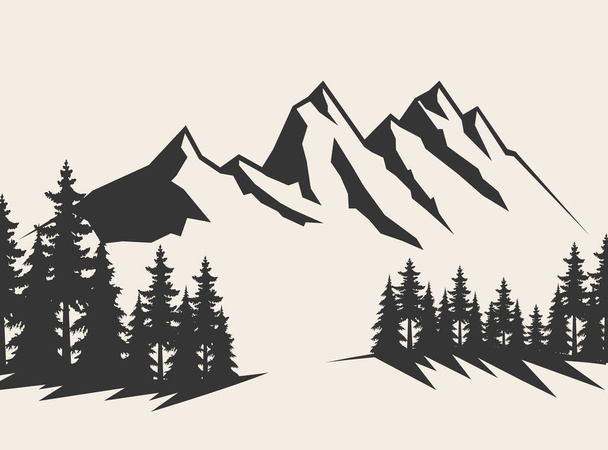 Εικονογράφηση διανύσματος βουνού. Παλιά στυλ μαύρο και άσπρο βουνό διανυσματική απεικόνιση σε λευκό φόντο. Μαύρο και άσπρο βουνό. - Διάνυσμα, εικόνα