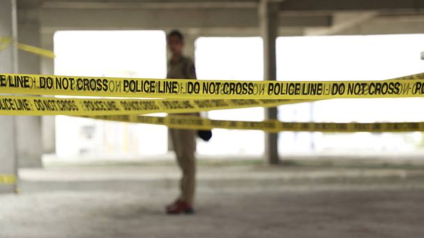 Línea de policía india Barrera de cinta amarilla - Foto, imagen
