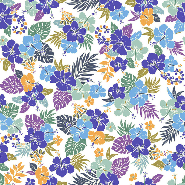 Beautiful tropical flower and plant seamless pattern, - Vector, Imagen
