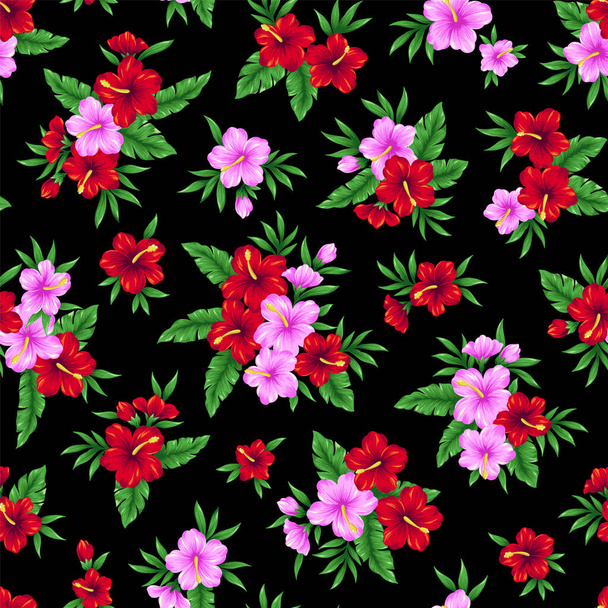 Beautiful tropical flower and plant seamless pattern, - Vettoriali, immagini