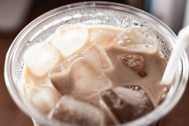 Close up iced coffee in plastic glass - Foto, imagen