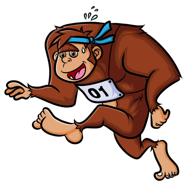 El gorila atleta está corriendo maratón en una competición de ilustración - Vector, imagen