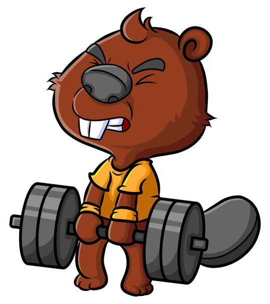 The beaver is lifting big weight with full of energy of illustration - Вектор, зображення