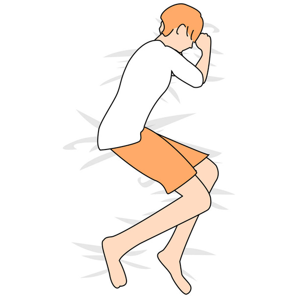 オレンジの髪の若者がベッドで寝ている. - ベクター画像