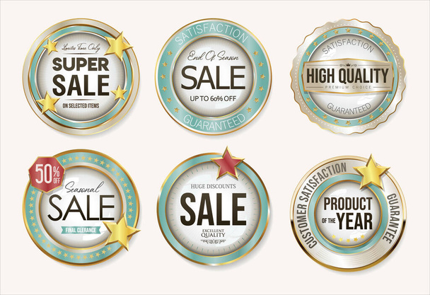 Collection of sale silver green and gold badges on white background  - Вектор, зображення