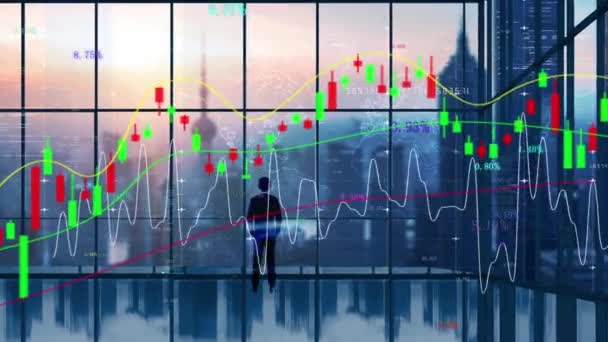 Financial big data securities investment business success figure in front of the window - Metraje, vídeo