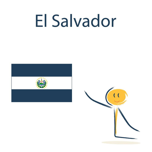 Postava s vlajkou Salvadoru. Výuka dětské geografie a zemí světa - Vektor, obrázek