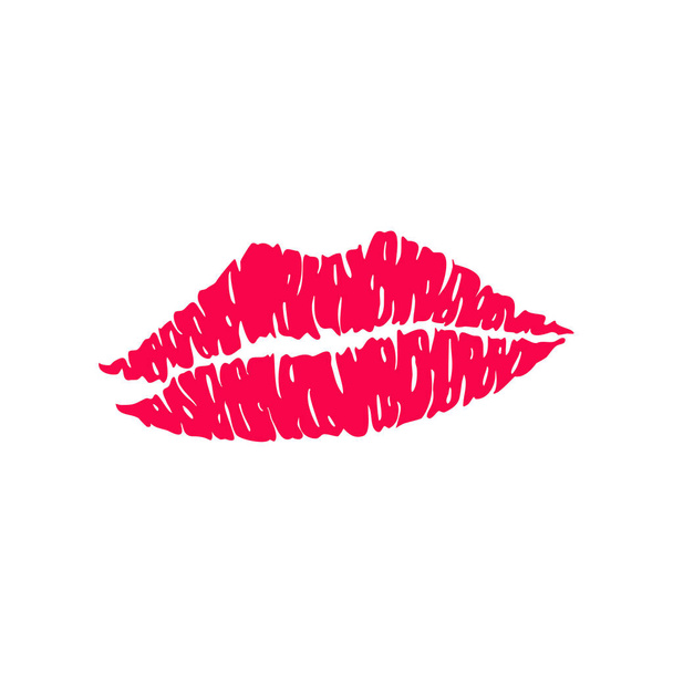 Red mark kisses lipstik pink mouth. Hand drawn shape beauty sexy silhouette isolated on white background. Vector icon. - Διάνυσμα, εικόνα