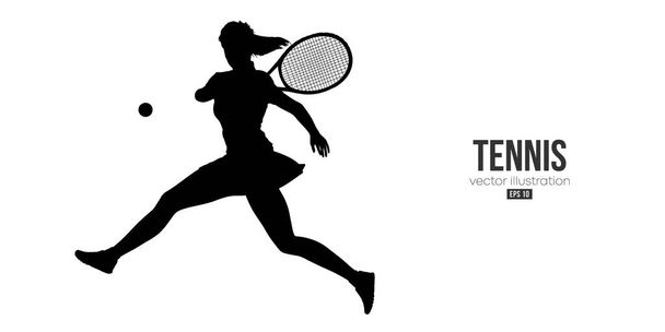 Абстрактний силует тенісиста на білому тлі. Жінка-тенісистка з ракеткою потрапляє в м'яч. Векторні ілюстрації
 - Вектор, зображення