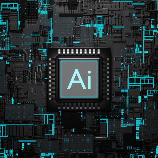 Prozessor für künstliche Intelligenz, intelligenter Mikrochip, 3D-Illustration - Foto, Bild