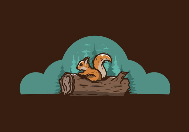 Yksinäinen orava piilossa kuolleen puun runko kuvitus suunnittelu - Vektori, kuva