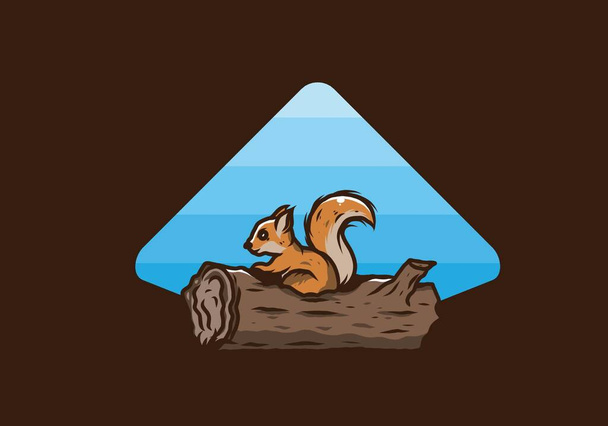Yksinäinen orava piilossa kuolleen puun runko kuvitus suunnittelu - Vektori, kuva