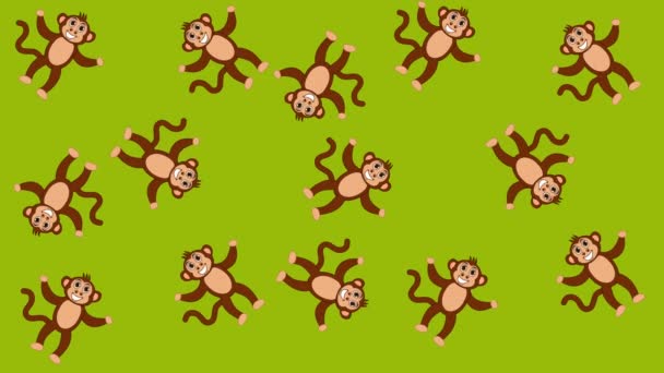 Кілька мавп у випадкових рухах на тлі лісу та зеленої анімації
 - Кадри, відео