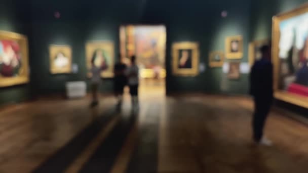 Rozmazaný interiér galerie muzea, historie umění a kulturní koncepce - Záběry, video