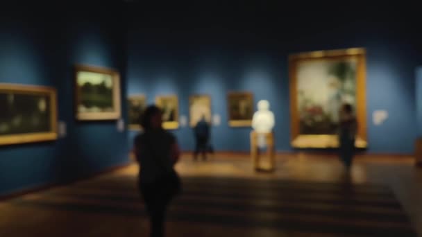Zamazane wnętrze galerii, historia sztuki i koncepcja kultury - Materiał filmowy, wideo