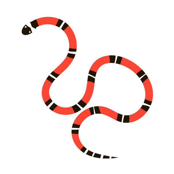 Отруйний барвистий змія приплив. Екзотична рептилія з червоним смугастим візерунком. Дика тропічна тварина. Дика природа і фауна. Векторні плоскі ілюстрації ізольовані на білому тлі
 - Вектор, зображення