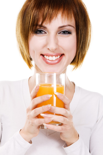 Lovely young woman with fresh juice - Fotoğraf, Görsel