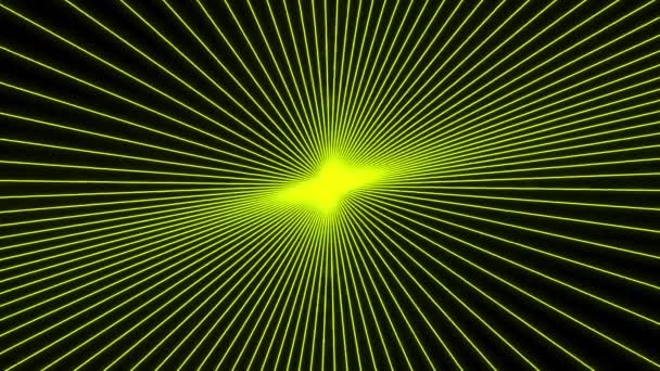 Laser light strokes spinning around glowing object. Design. Green lines spreading into all the sides around the star - Footage, Video