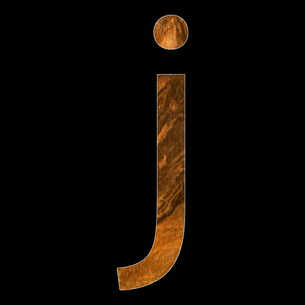 Letter j in wood texture - black background - Zdjęcie, obraz