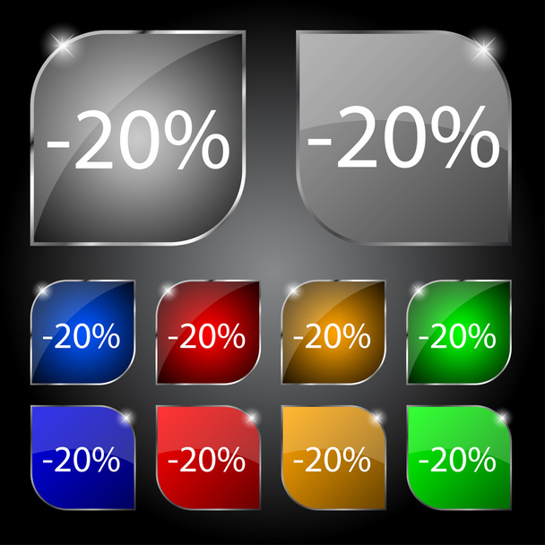 20 percent discount sign icon. Sale symbol. Special offer label. Set of colored buttons Vector - Вектор, зображення