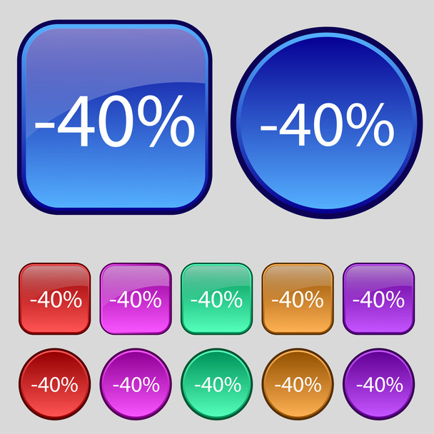 40 percent discount sign icon. Sale symbol. Special offer label. Set of colored buttons Vector - Διάνυσμα, εικόνα
