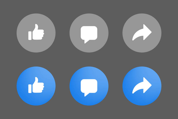Facebook elements. Like, comment, and share icon vector - Vektör, Görsel